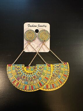 7 pairs!! Fashion Jewelry Colorful Yellow Fan Drop Earrings